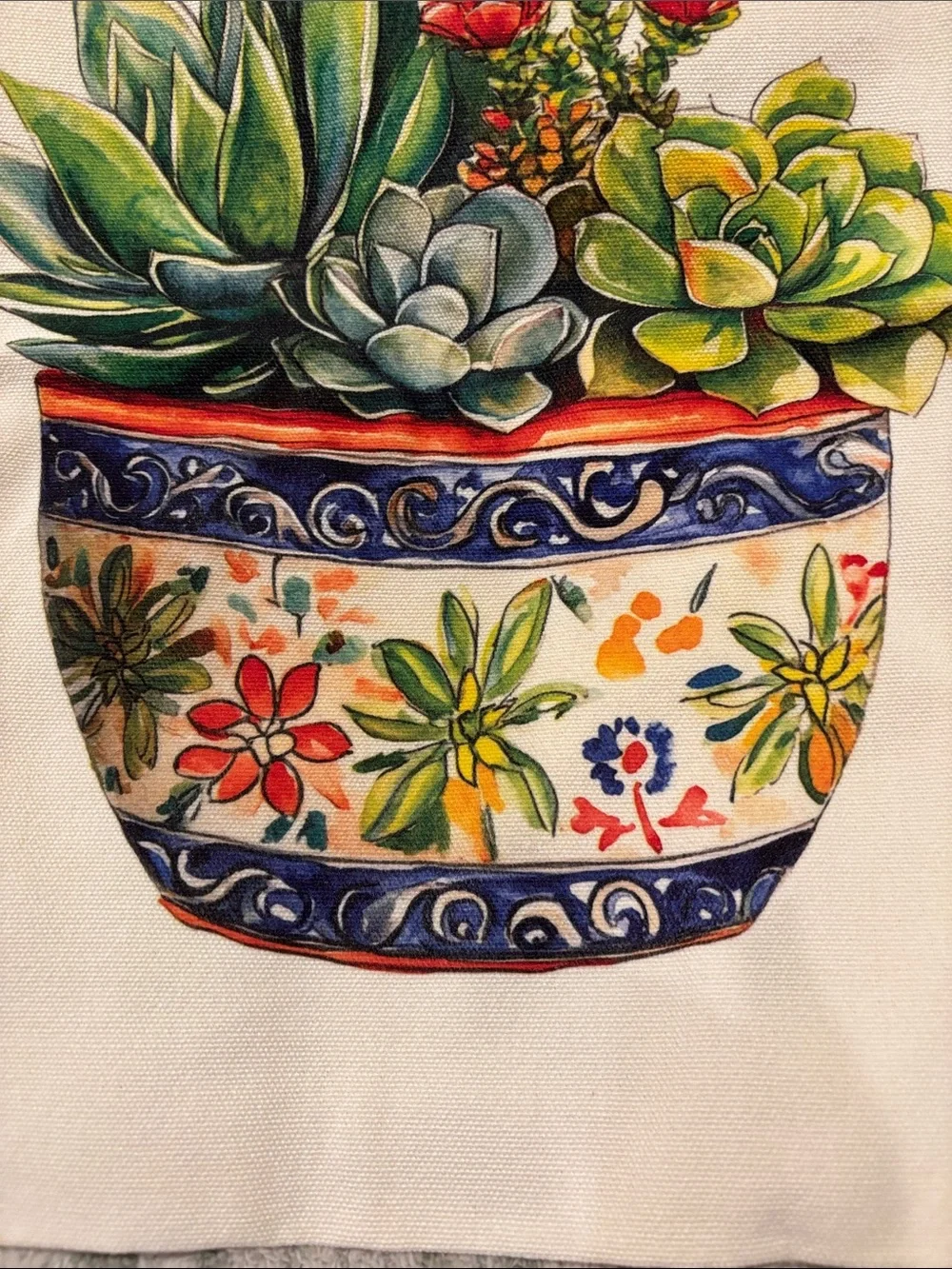 Southwest Ceramic Potted Succulents Cotton Canvas Tote Bag NWT 13.5x15.5”